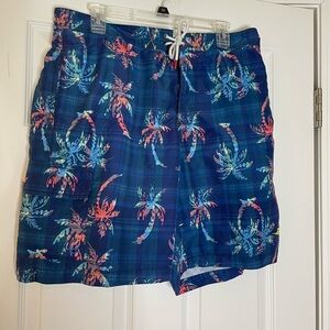 TOMMY BAHAMA BLUE PALM TREE PRINT SWIM TRUNKS - Large